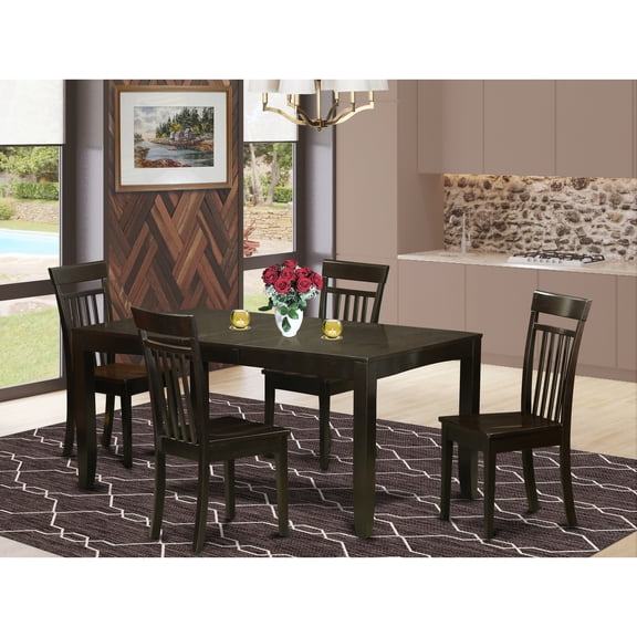 East West Furniture LYCA5-CAP-W 5 Piece Dining Room Set For 4-Dining Room Table With Leaf and 4 Dining Room Chairs