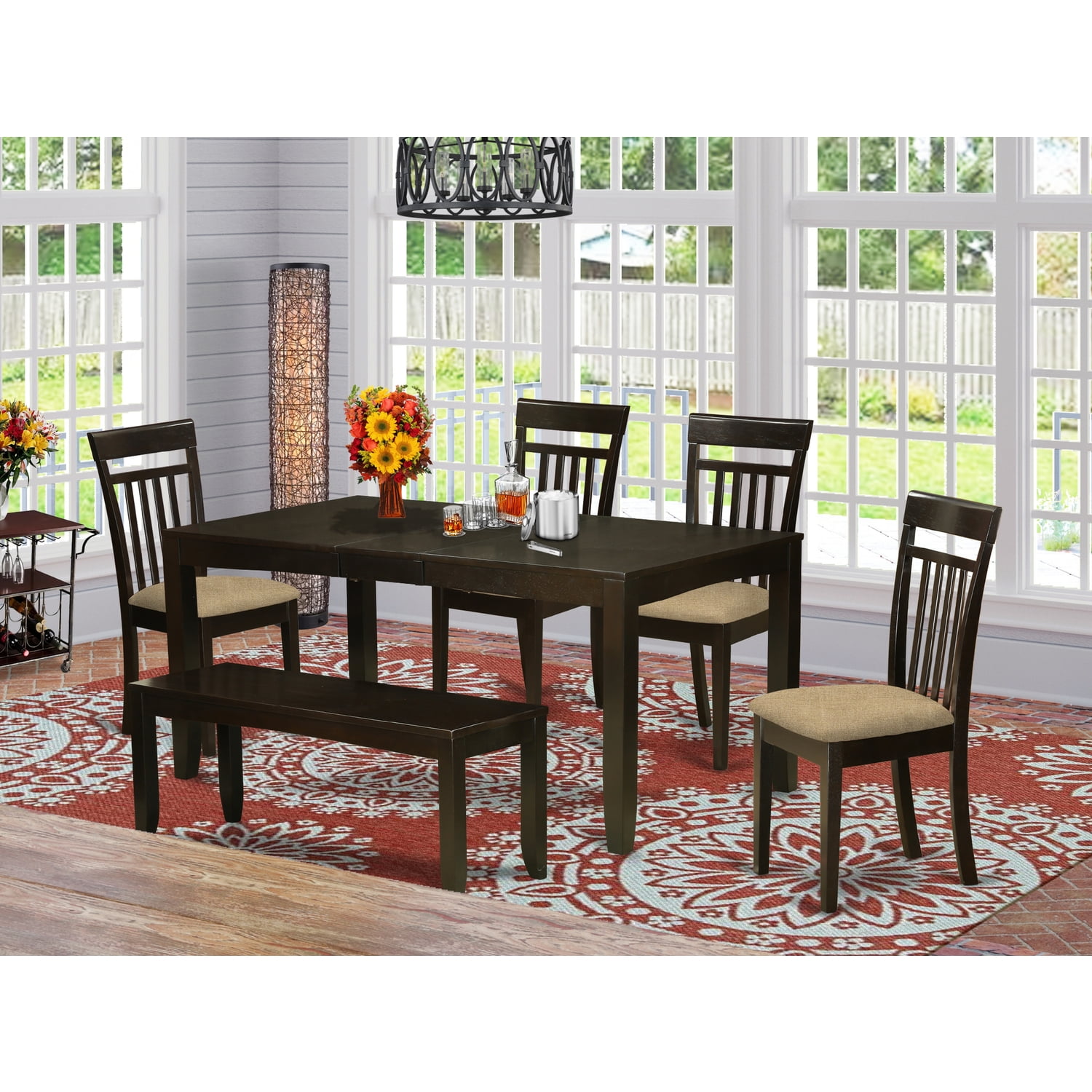 East West Furniture LYCA6-CAP-C 6 Piece Kitchen Table With Bench ...