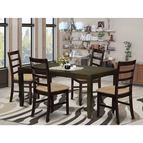 East West Furniture LYPF5-CAP-C 5 Piece Dining Table Set For 4-Table With Leaf and 4 Chairs For Dining Room