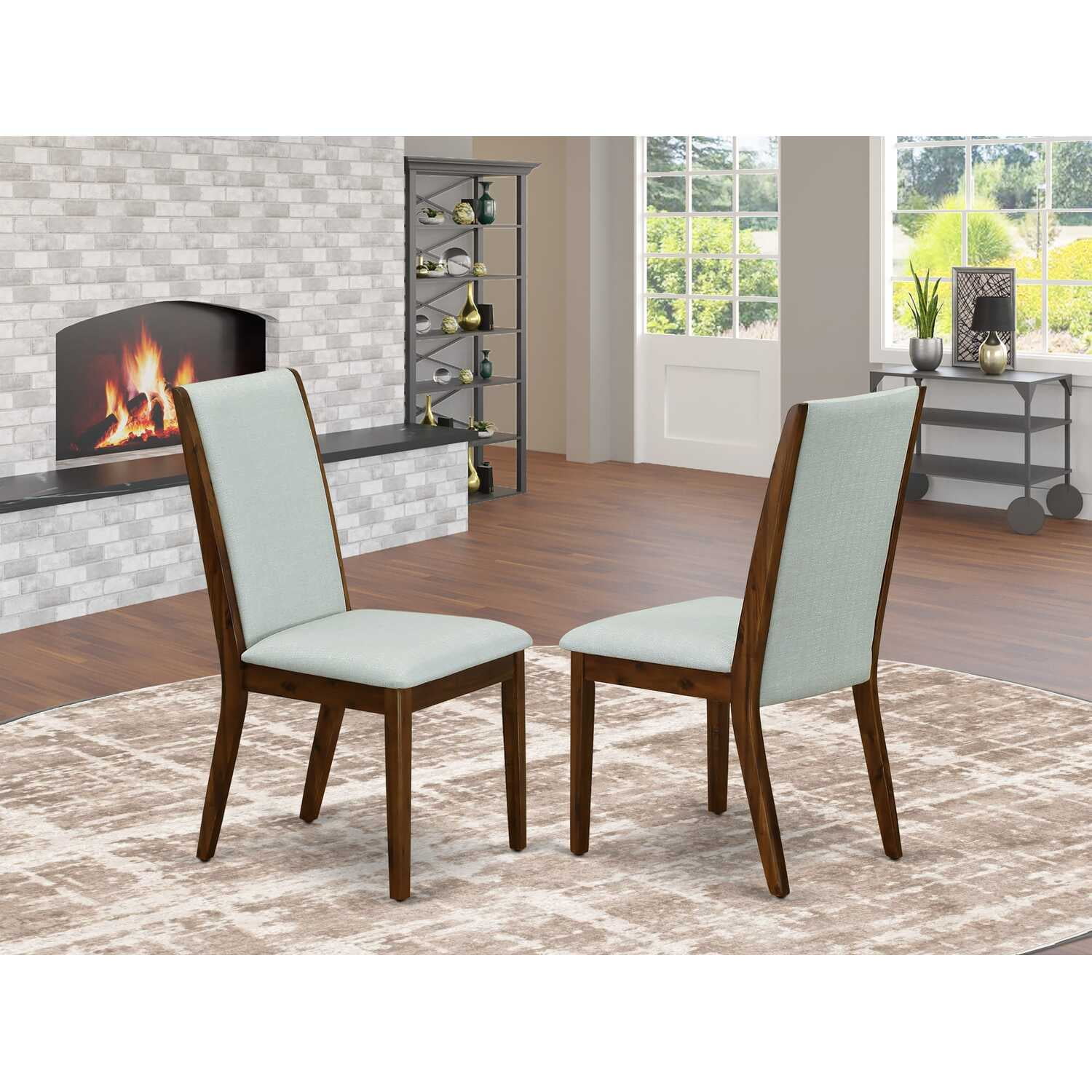 Gray Linen Upholstered Parsons Dining Chairs with Walnut Finish - Set of 2