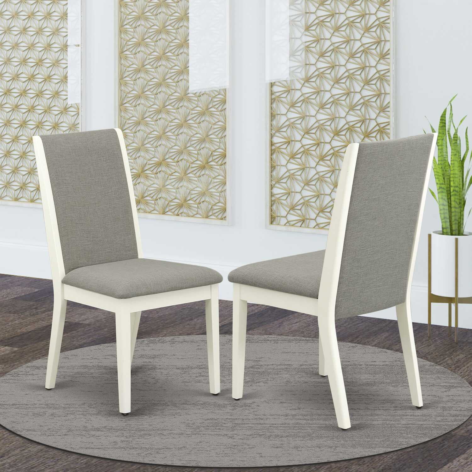 Elegant Linen White and Shitake Parsons Side Chair with High Back