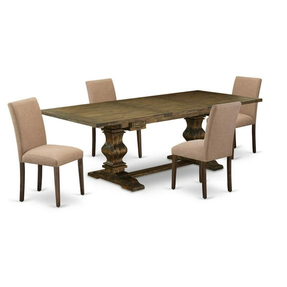 East West Furniture Lassale 5-piece Wood Dining Set in Brown/Light Sable