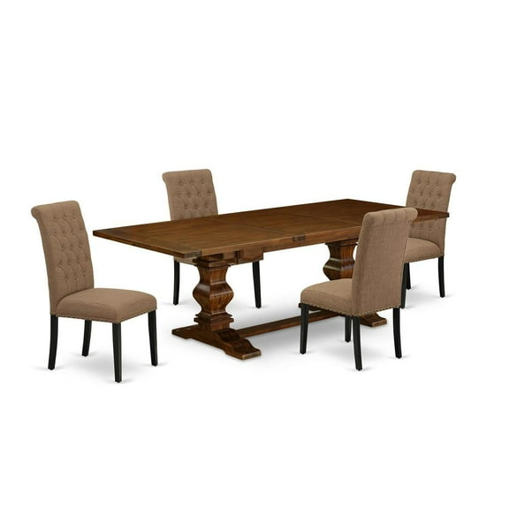 East West Furniture Lassale 5-piece Wood Dining Set in Walnut/Light Sable