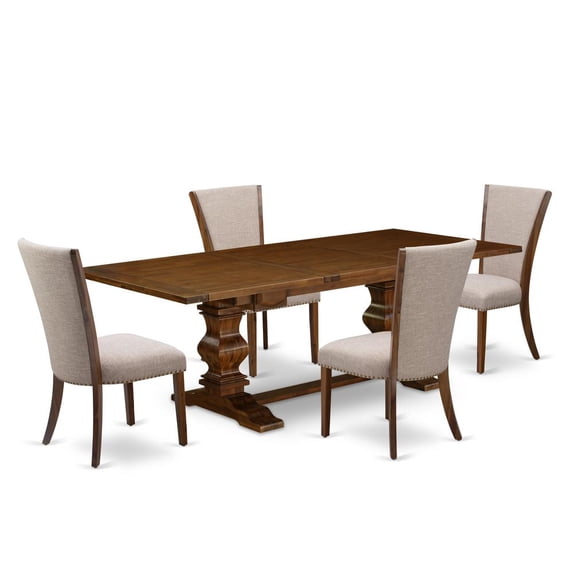 East West Furniture Lassale 5-piece Wood Dining Table Set in Walnut