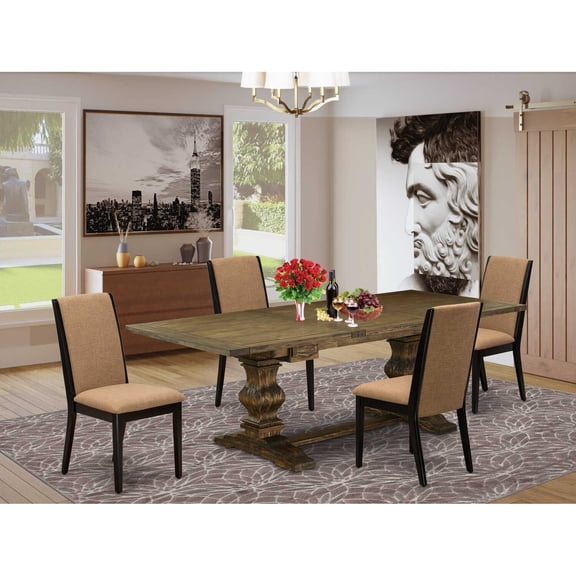 East West Furniture Table Top- Table Pedestal Parson Chairs, LALA5-71-47