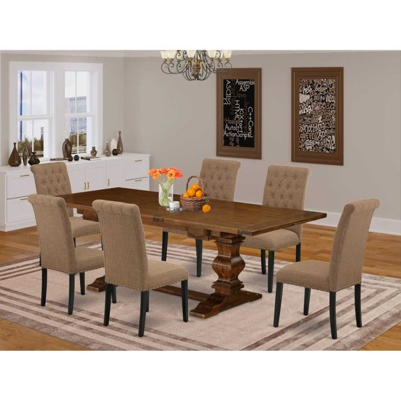 East West Furniture Lassale 7-piece Wood Dining Set in Walnut/Light Sable