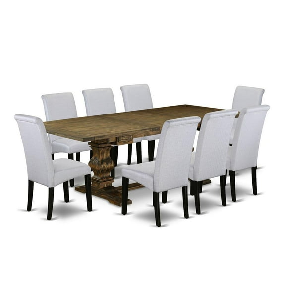 East West Furniture Lassale 9-piece Wood Dining Set in Jacobean Brown/Gray