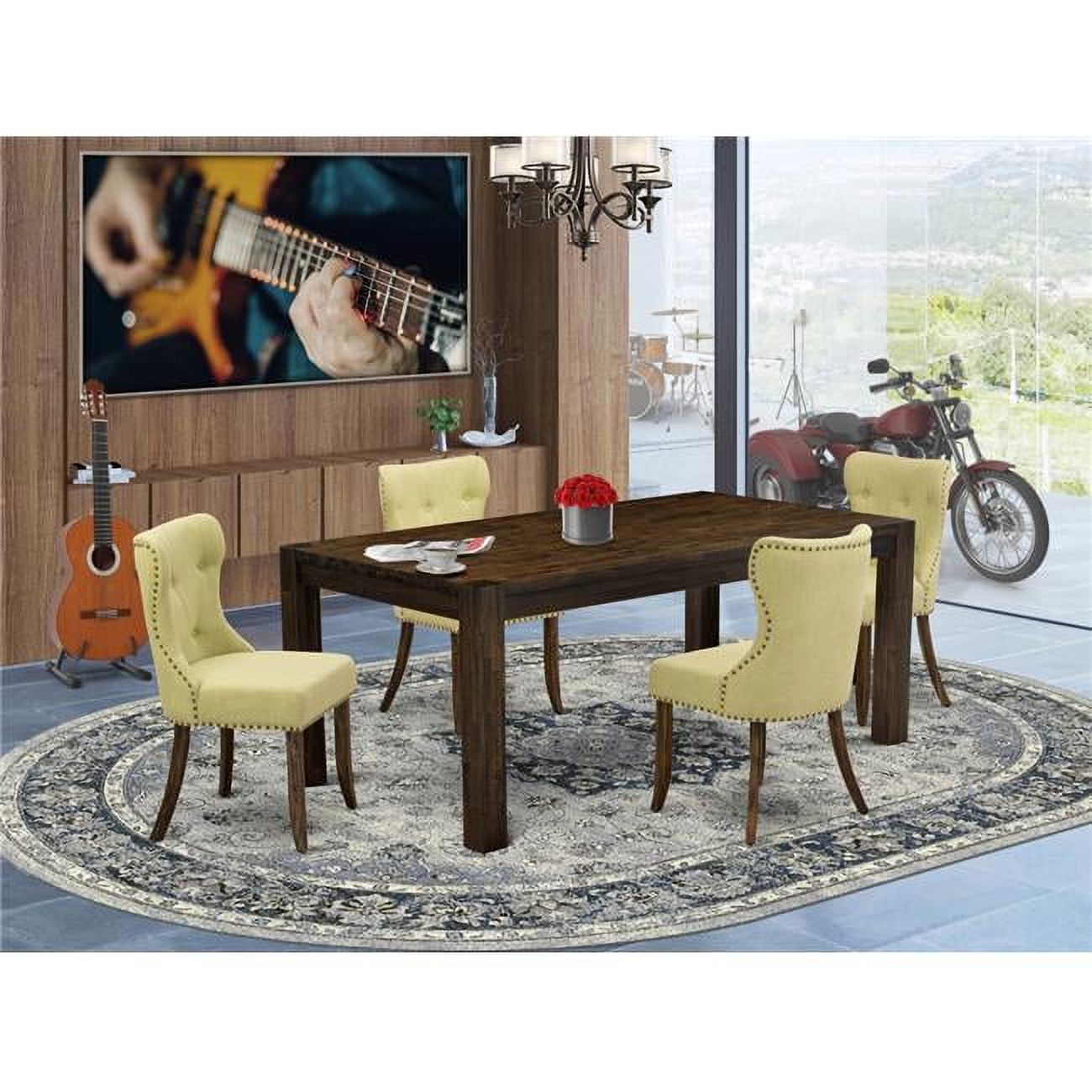 East West Furniture Lismore 5piece Wood Dining Set in Jacobean Brown