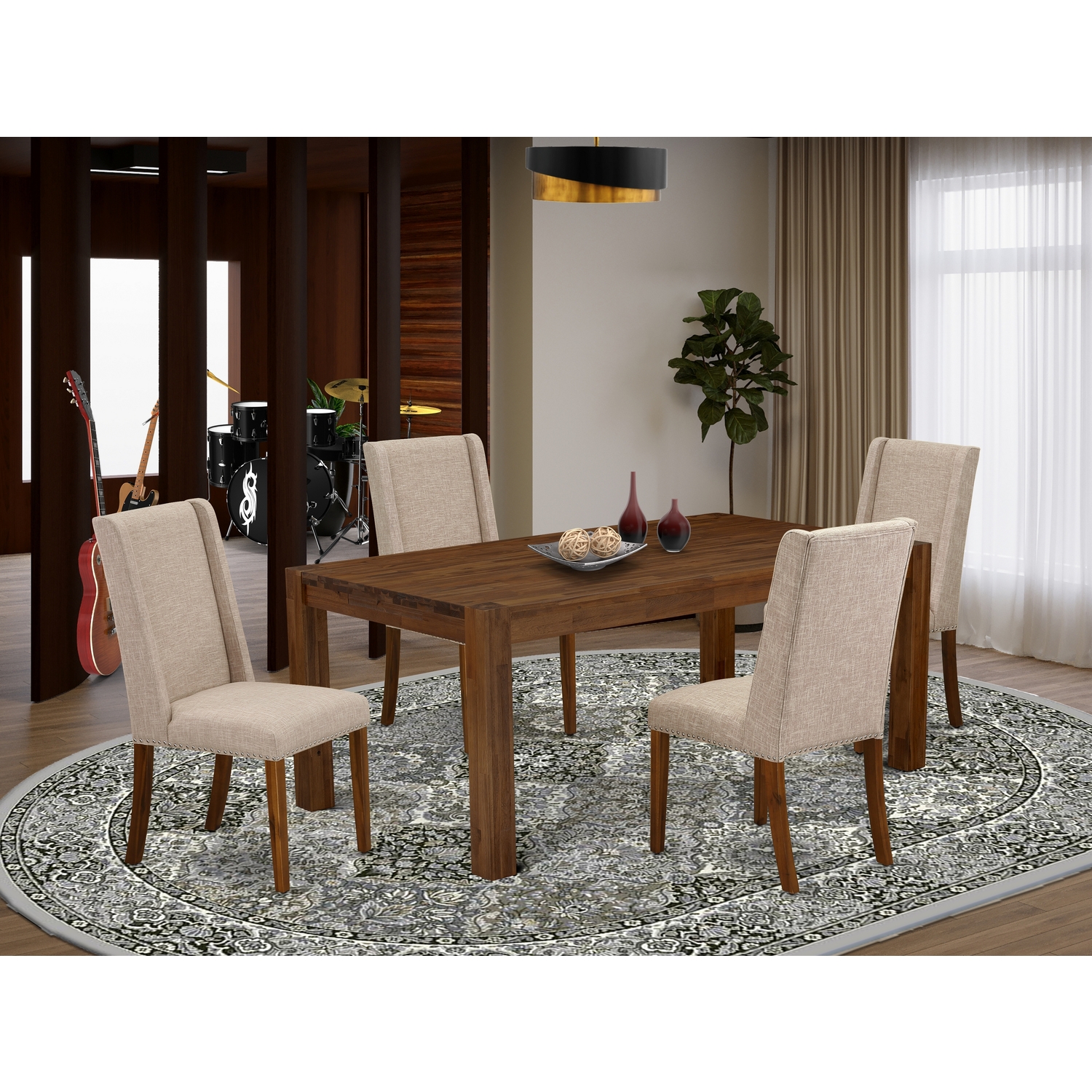 East West Furniture Lismore 5piece Wood Dining Set in Walnut/Clay