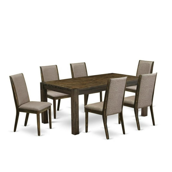 East West Furniture Lismore 7-piece Wood Dinette Set in Brown/Dark Khaki