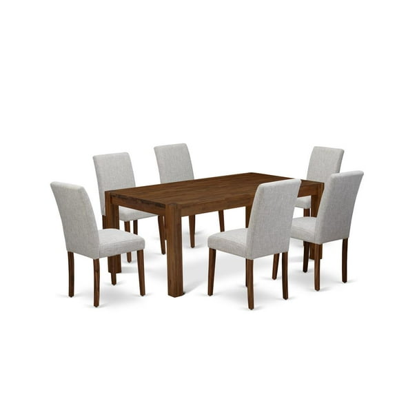 East West Furniture Lismore 7-piece Wood Dining Set in Natural/Doeskin