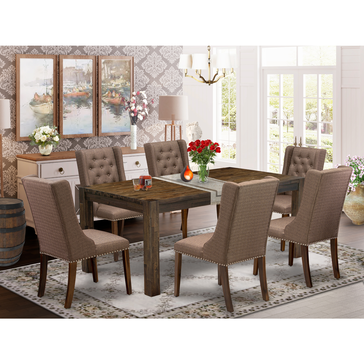 East West Furniture Lismore 7piece Wood Dining Set in Natural