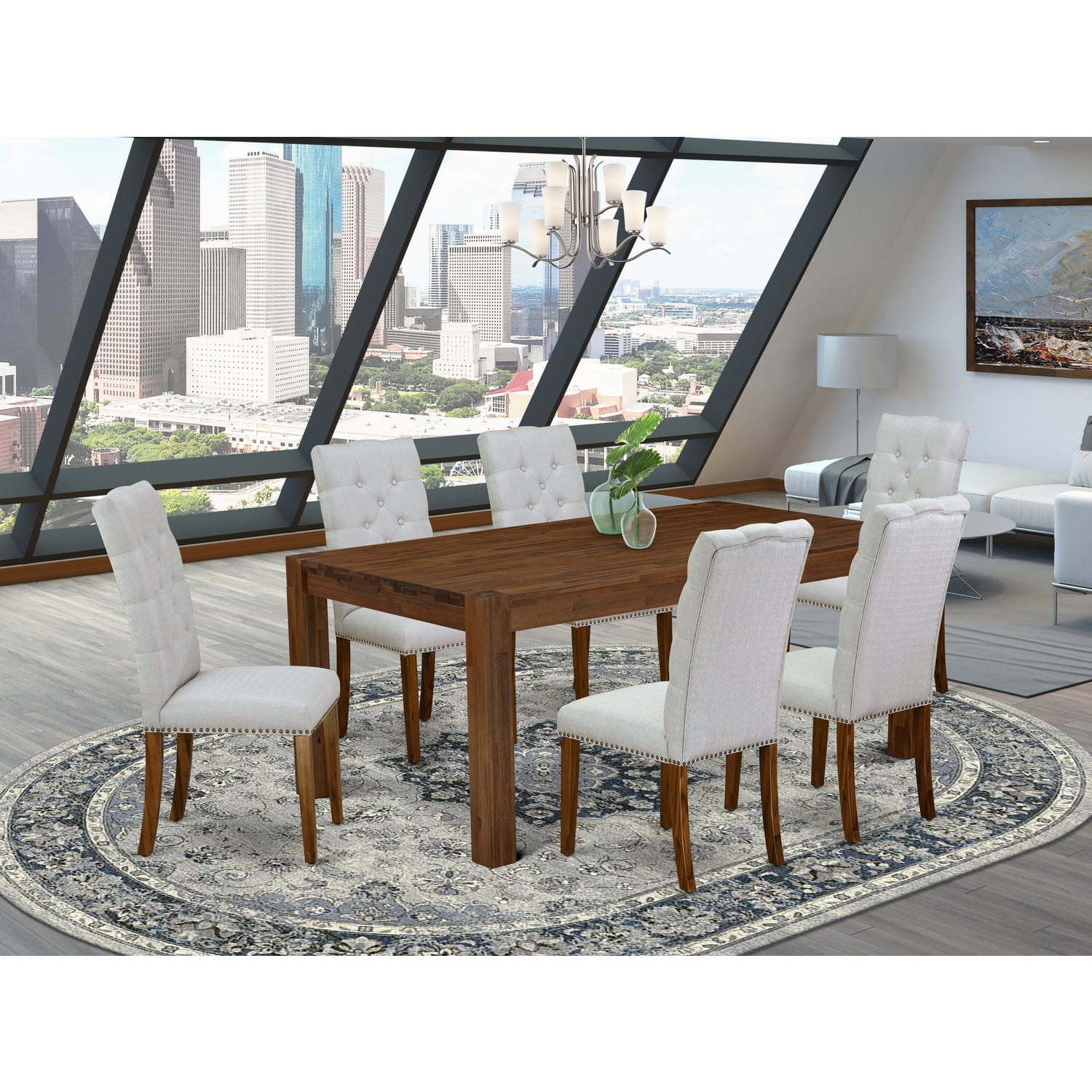 East West Furniture Lismore 7piece Wood Dining Set in Walnut/Gray