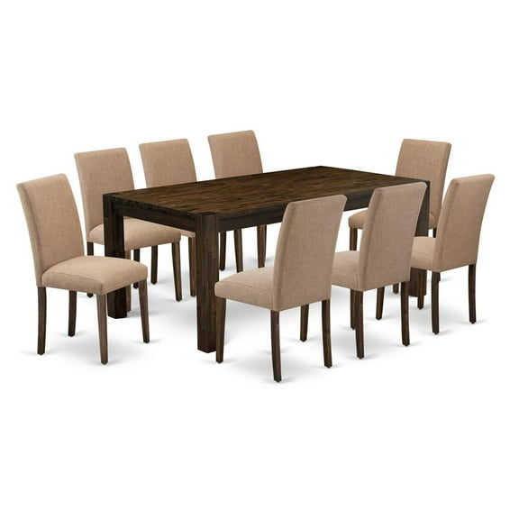 East West Furniture Lismore 9-piece Wood Dining Set in Brown/Light Sable