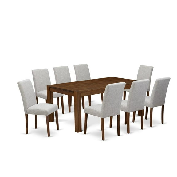 East West Furniture Lismore 9-piece Wood Dining Set in Walnut/Doeskin