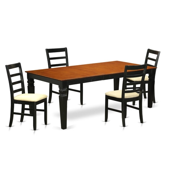 East West Furniture LLC LGPF5-BCH 5 PC Dinette table set with one Logan dining table and 4 dining chairs in Black and Cherry Finish