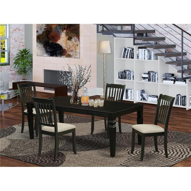 Black Rectangular Wood Dining Set with Cream Linen Seats