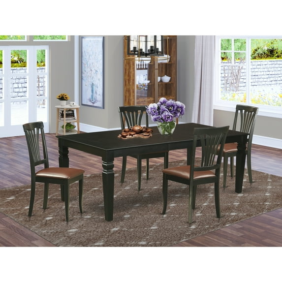 East West Furniture Logan 5-piece Wood Dining Set with Leather Chairs in Black