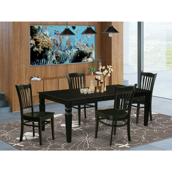 East West Furniture Logan 5-piece Wood Dining Table and Chair Set in Black