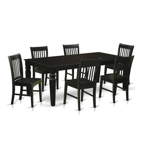 East West Furniture Logan 7-piece Dining Set with Wood Seat in Black