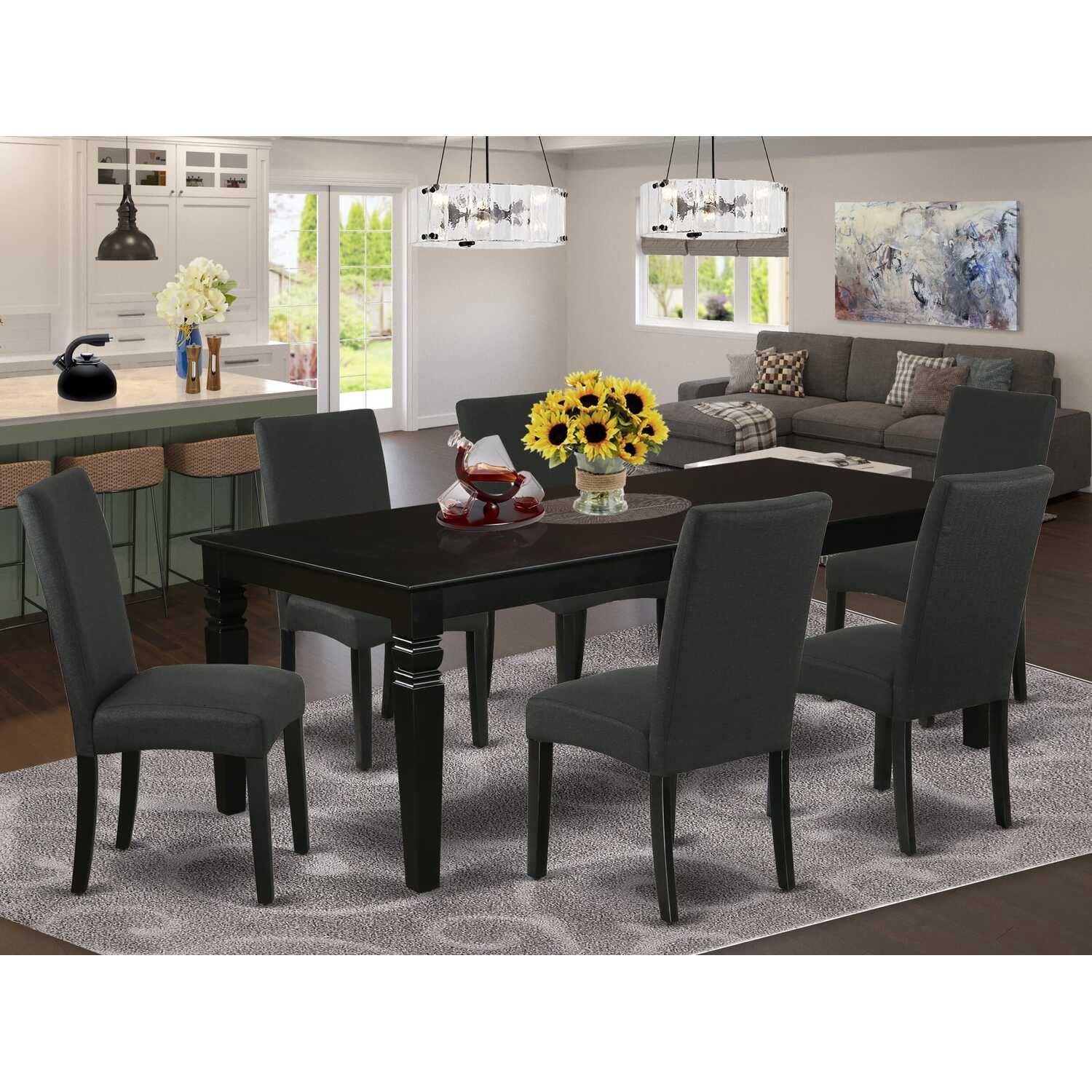 East West Furniture Logan 7-piece Traditional Wood Kitchen Set in Black ...
