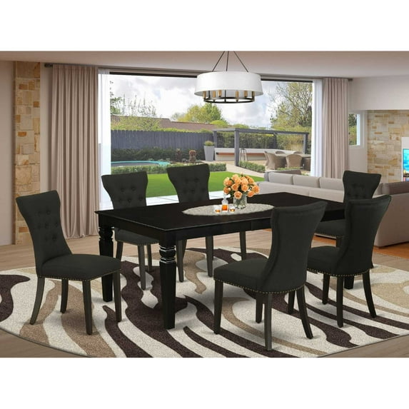 East West Furniture Logan 7-piece Wood Dining Room Set in Black