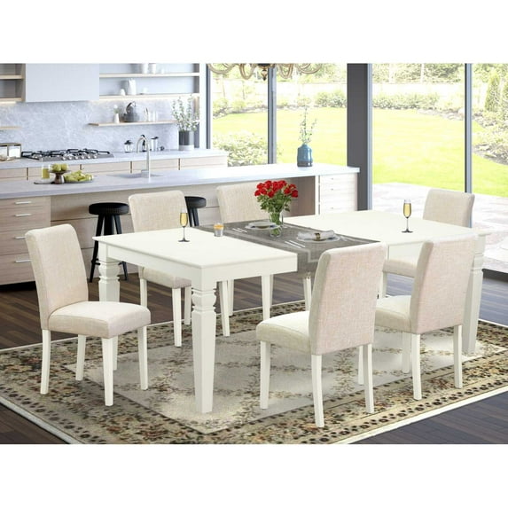 East West Furniture Dining Room Set Linen White, LGAB7-LWH-02