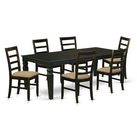 East West Furniture Logan 7-piece Wood Dining Set with Linen Seat in Black