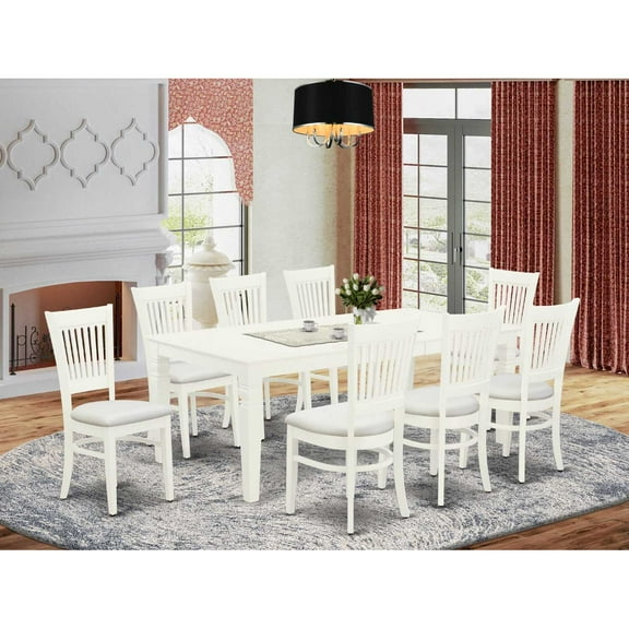 East West Furniture Dining Table- Table Leg Dining Chairs, LGVA9-LWH-C