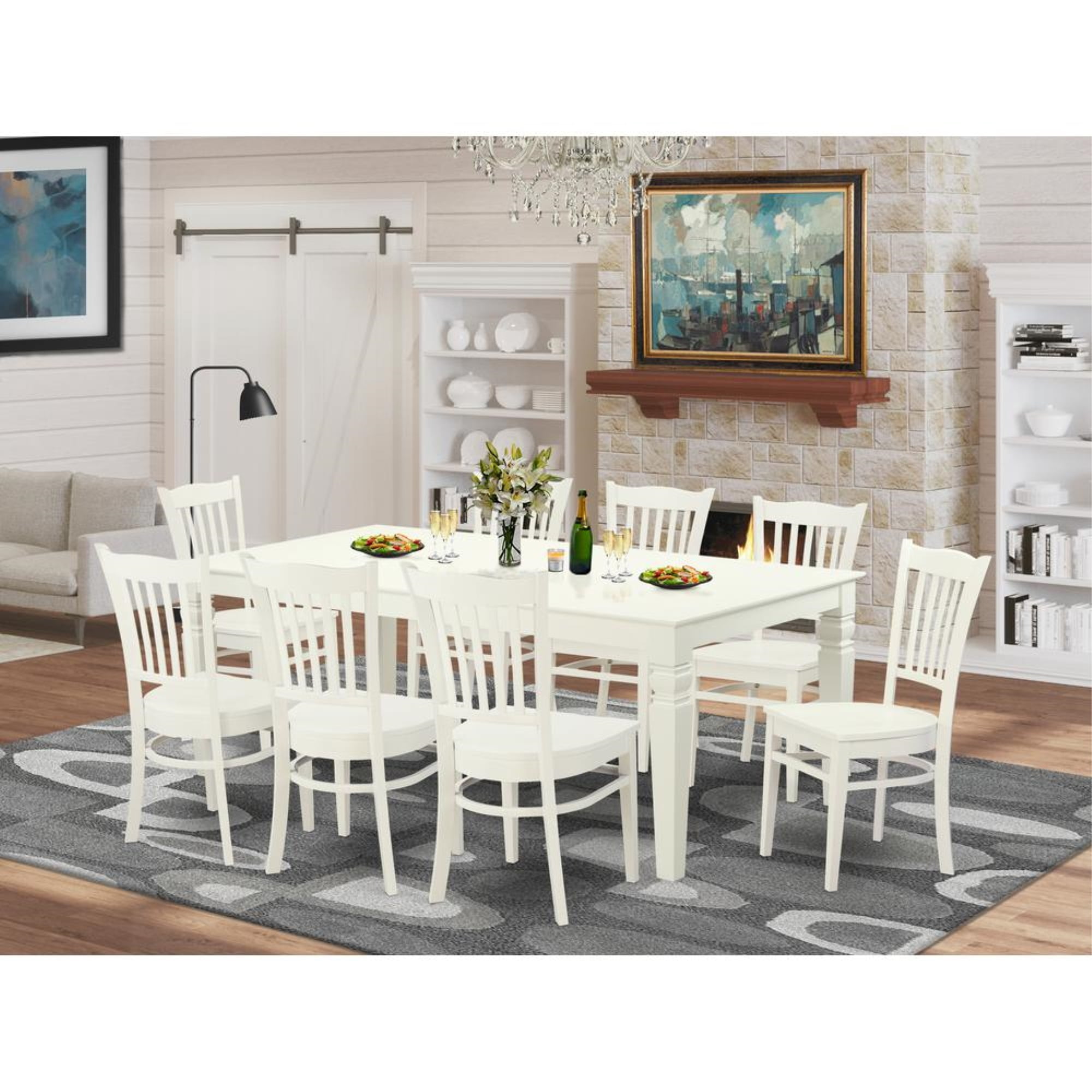 Linen White 9-Piece Rectangular Dining Set with Extension Leaf