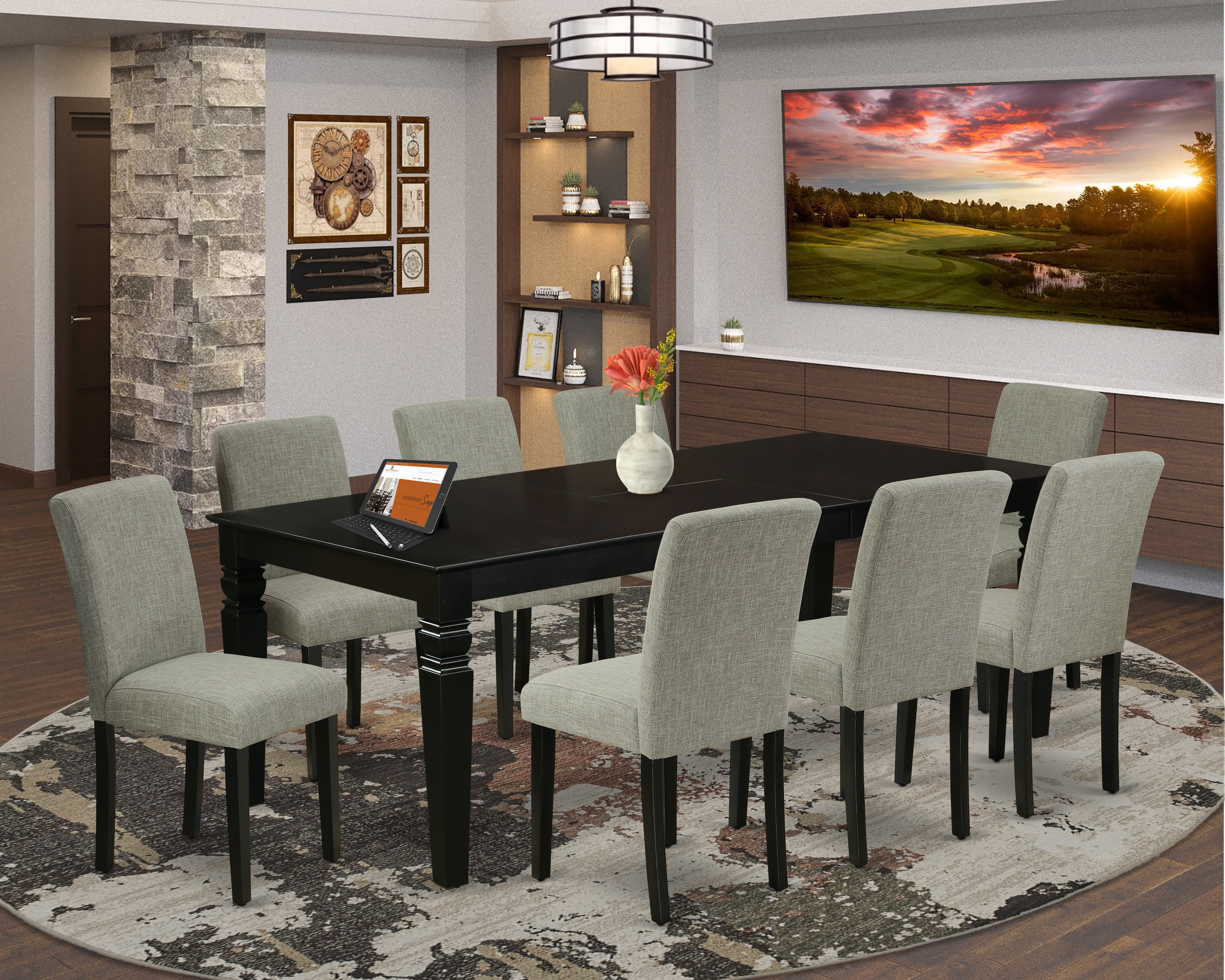 Luxurious Shitake & Black 9-Piece Parson Chair Dining Set