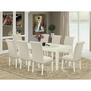 East West Furniture Logan 9-piece Wood Dining Set in Linen White/Light Beige
