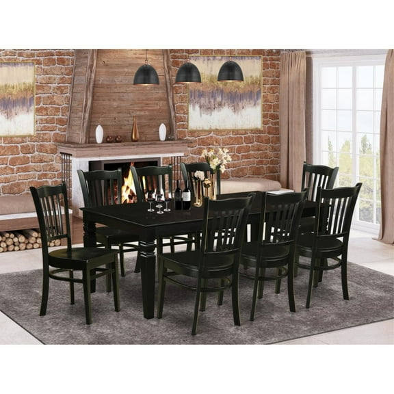 East West Furniture Logan 9 Piece Comb Back Dining Table Set