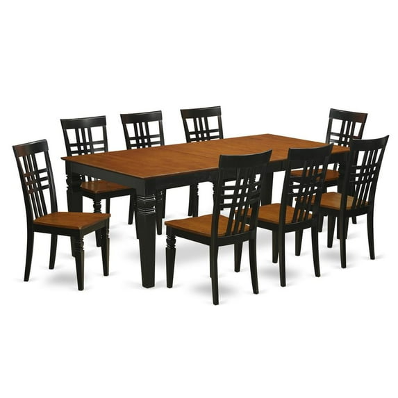 East West Furniture 9 Pc Table and chair set with a Dining Table and 8 Dining Chairs in Black and Cherry