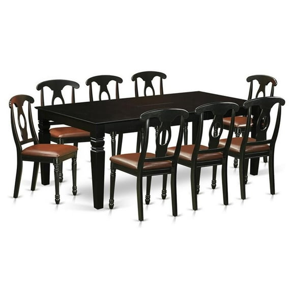 East West Furniture Logan 9-piece Wood Dining Table and Chairs in Black