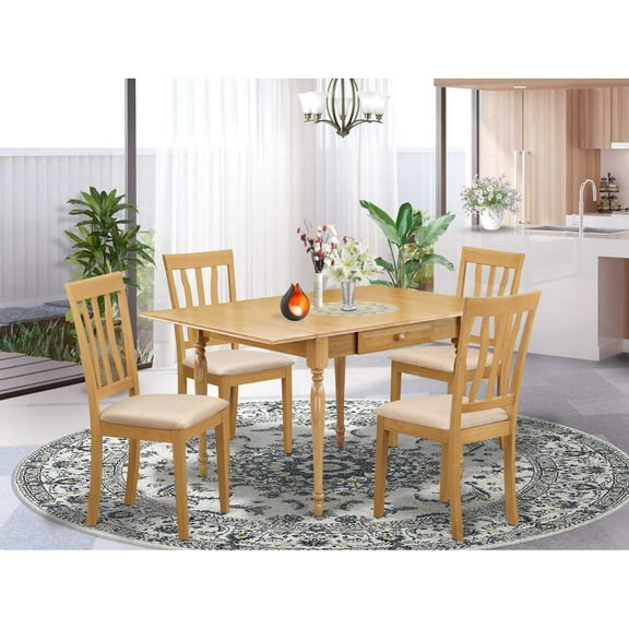 East West Furniture Monza 5-piece Wood Dining Set with Slat Back in Oak