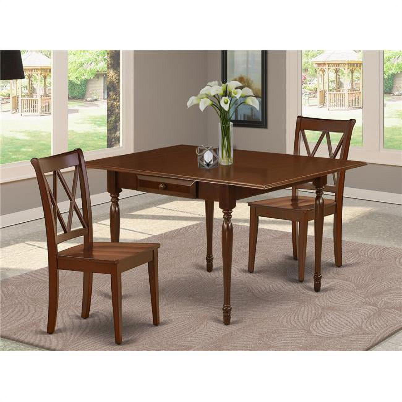 East West Furniture MZCL3-MAH-W 3 Piece Dinette Sets for Small Spaces