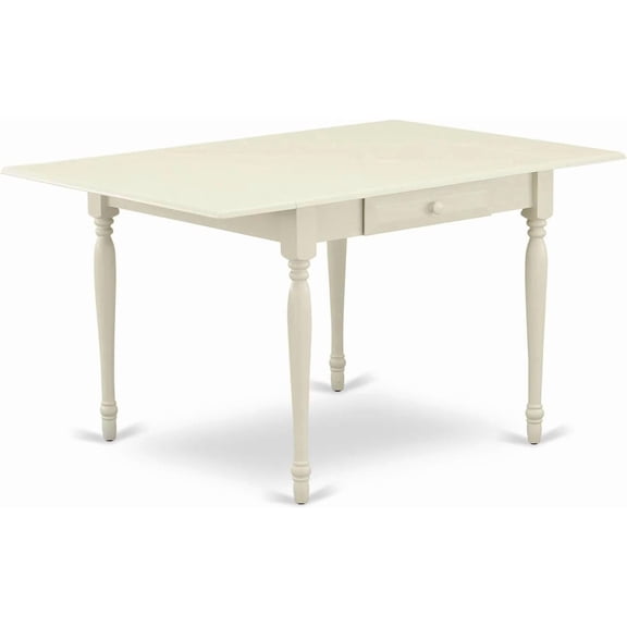 East West Furniture MZT-LWH-T Monza Dining Table - a Rectangle Wooden Table Top with Dropleaf & Stylish Legs, 36x54 Inch, Linen White