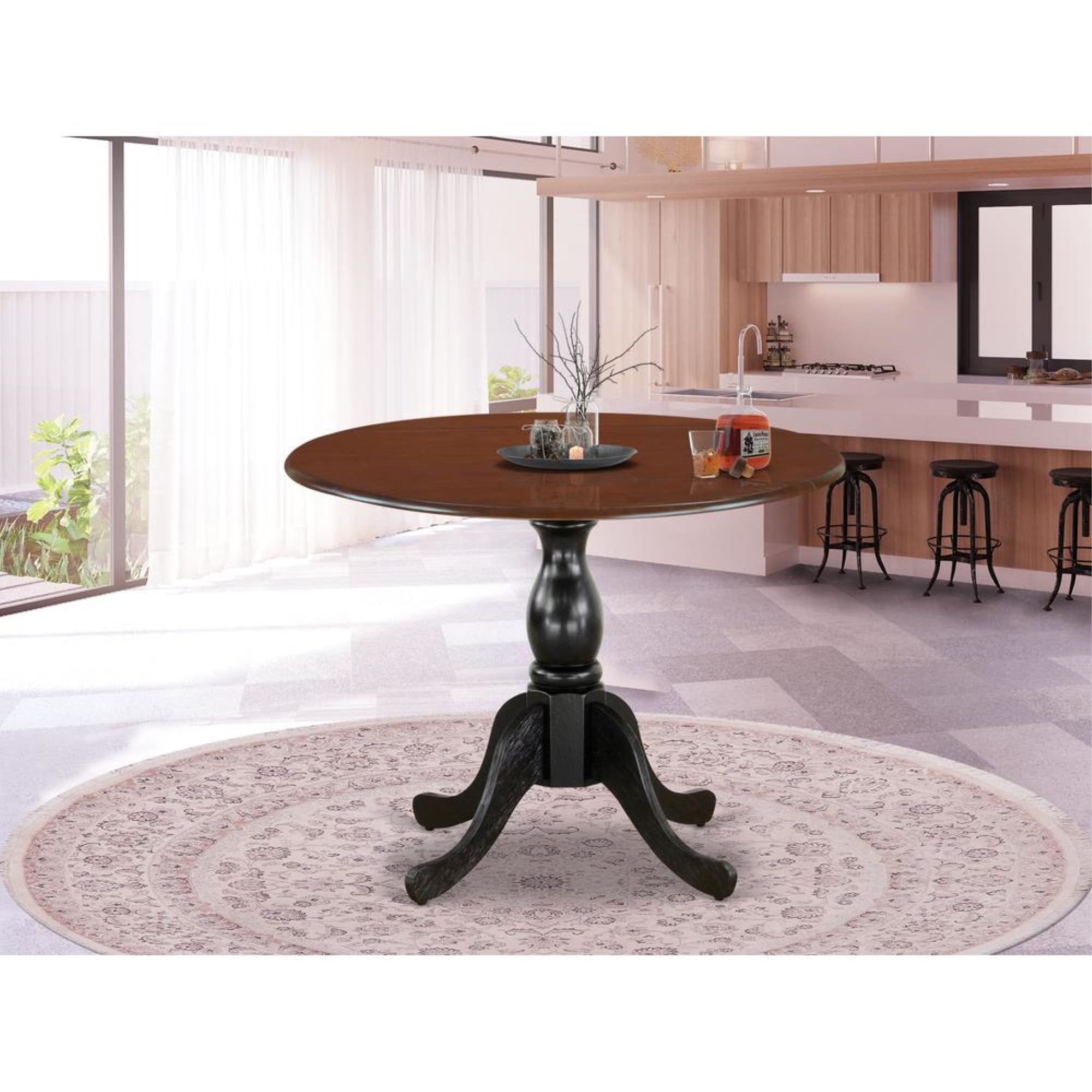 Mahogany and Black Round Extendable Wood Dining Table