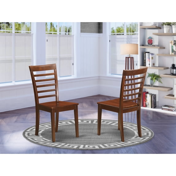 East West Furniture Milan 10" Wood Dining Chairs in Mahogany (Set of 2)