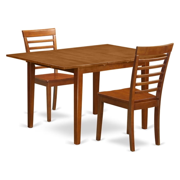 East West Furniture Milan 3 Piece Straight Ladderback Dining Table Set