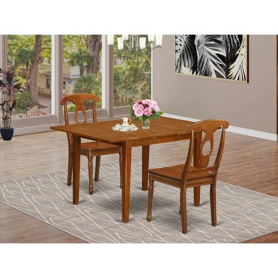 East West Furniture Milan 3-piece Dining Table and Chair Set in Saddle Brown