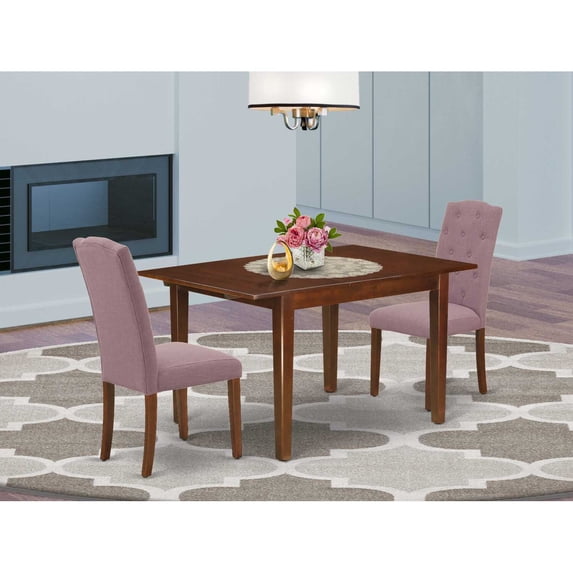 East West Furniture Milan 3-piece Wood Dining Set in Mahogany/Dahlia