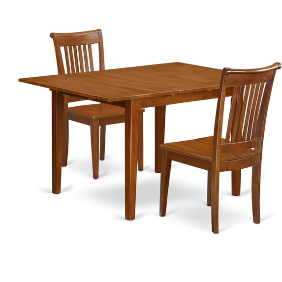 East West Furniture Milan 3-piece Wood Kitchen Table Set in Saddle Brown