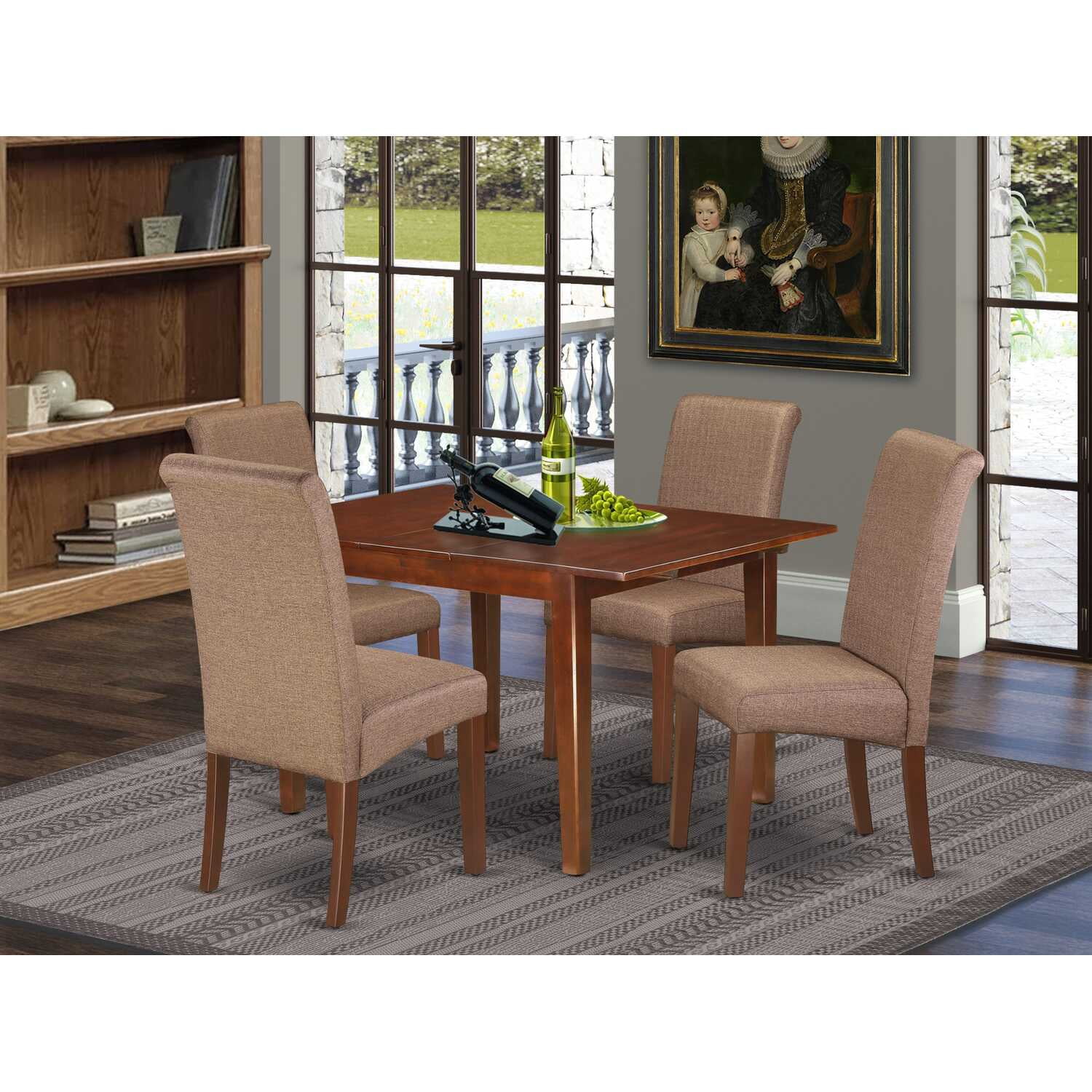 East West Furniture Dining Room Set Mahogany, MLBA5-MAH-18