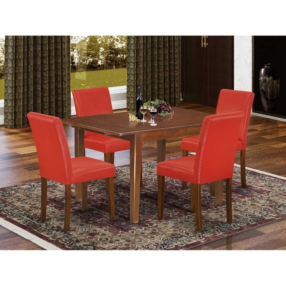 East West Furniture Milan 5-piece Wood Dining Set in Mahogany/Firebrick Red