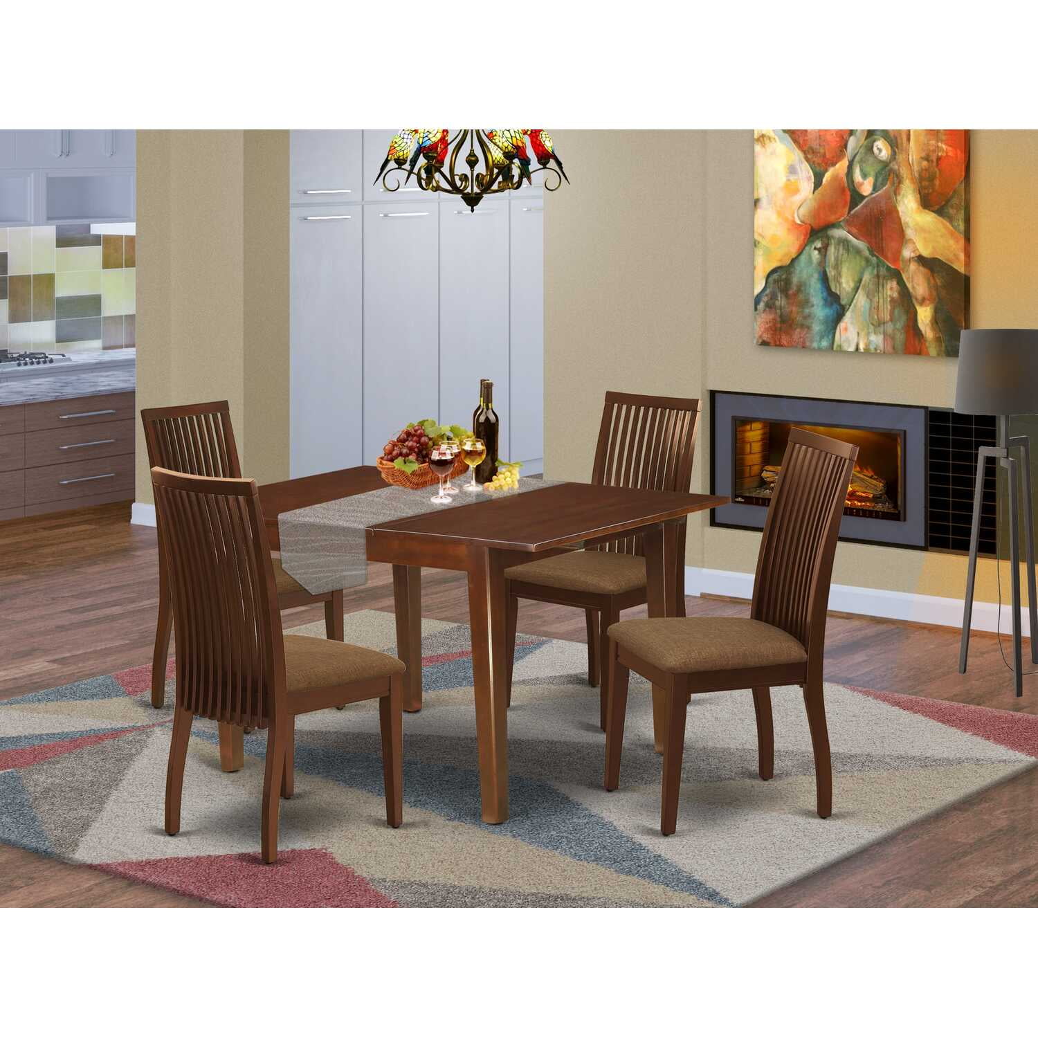 East West Furniture Weston 7-piece Wood Dining Table and Chairs in