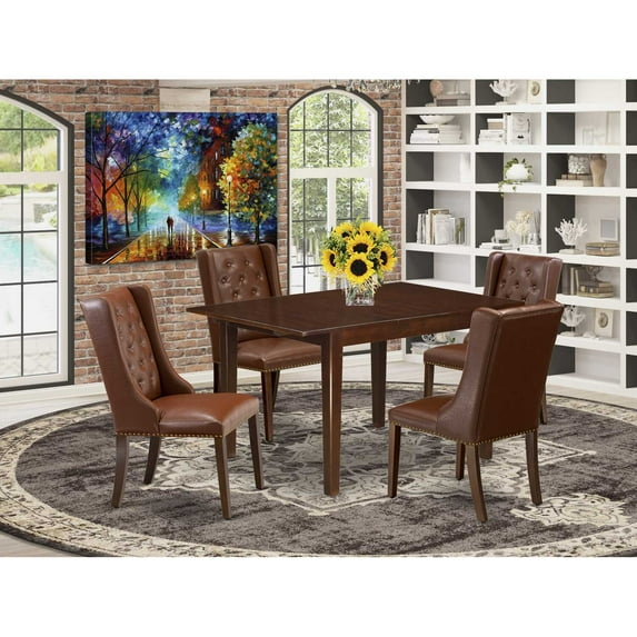 East West Furniture Milan 5-piece Wood Dining Table and Chairs in Mahogany