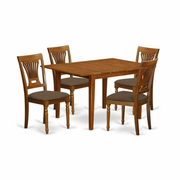 East West Furniture Milan 5-piece Wood Kitchen Table and Chairs in Saddle Brown