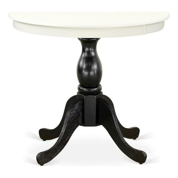 East West Furniture Modern Dining Table - Linen White Table Top and Black Pedestal Leg Finish
